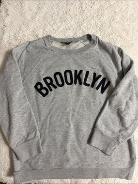 J. Crew Grey Crewneck Sweatshirt with Black 'BROOKLYN' Lettering